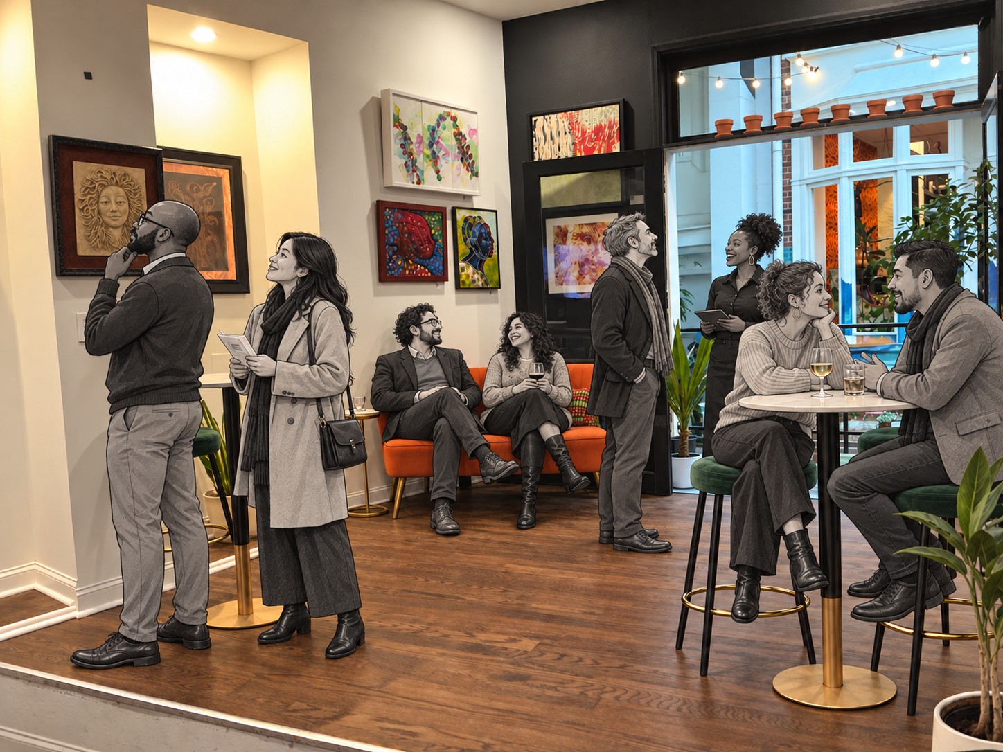 Actual Gallery walls and seating at Stem & Vine
